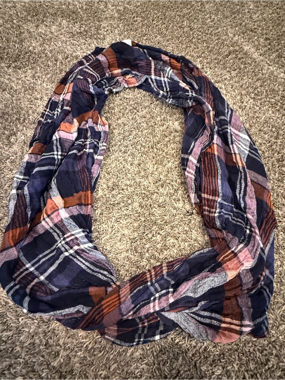 LOFT Plaid Infinity Scarf in Navy, Pink & Brown